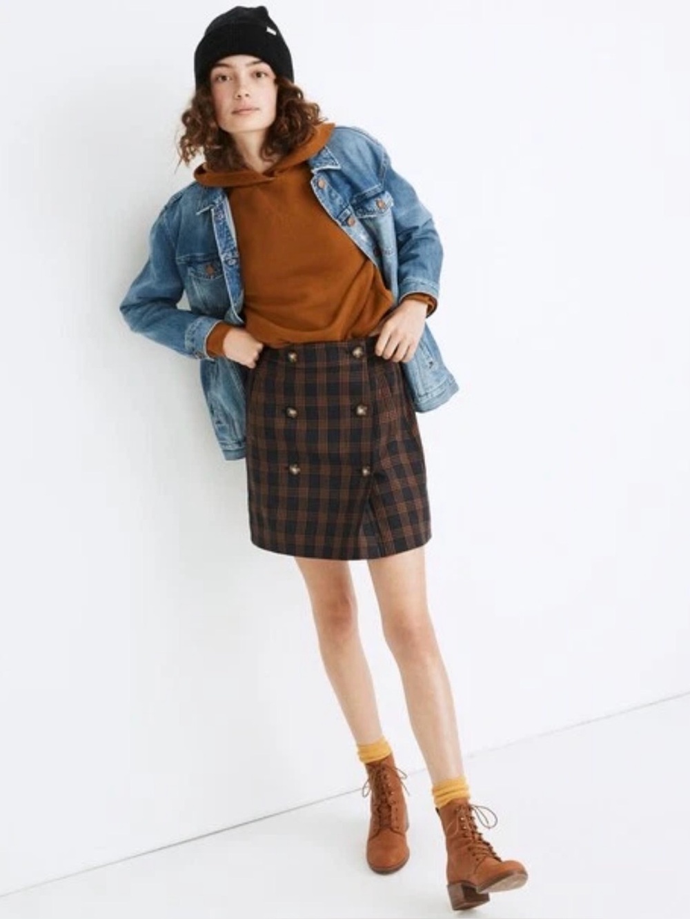 Madewell Doubled-Breasted Brown Plaid Skirt